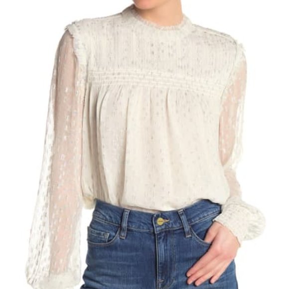 FRAME Tops - NEW FRAME Metallic Smocked Cuff Blouse S